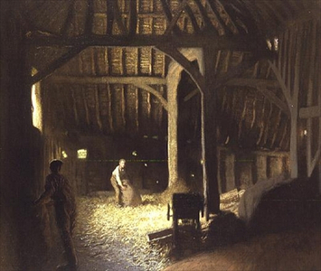 Barn Interior with Working Boys