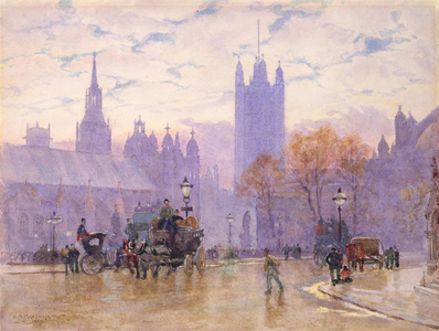 Morning in Parliament Square, 1889 (w/c on paper) (pair of 26735)
