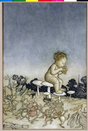 Peter Pan is the Fairies' Orchestra, illustration from 'Peter Pan in Kensington Gardens', by J.M. Barrie, 1806 (pen and ink & w/c on paper)