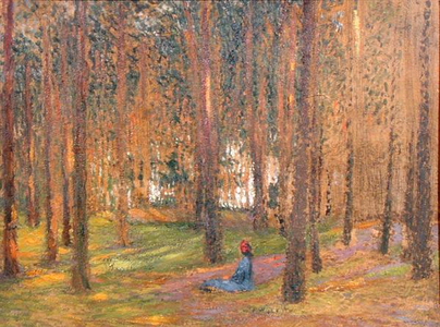 A Walker Sitting in the Woods, c.1890 (oil on board)