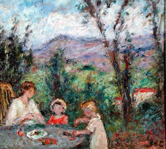 Woman and Children in the Countryside, c.1918 (oil on canvas)
