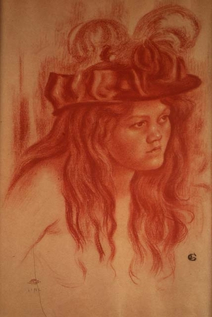 Young Girl with a Hat (crayon)