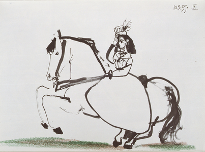 1959, from 2nd Book in 'Toros y Toreros' published by the Cercle d'Art 1961 (Indian ink and coloured crayon on paper)