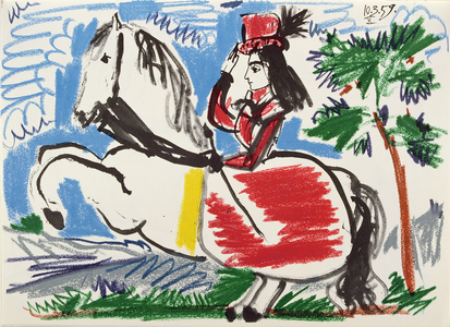 #959, from 2nd Book in 'Toros y Toreros', published by le Cercle d'Art in 1961 (coloured crayon and Indian ink on paper)