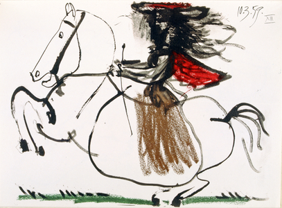 1959, from the 2nd Book in 'Toros y Toreros', published for le Cercle d'Art in 1961 (ink and coloured crayon on paper)