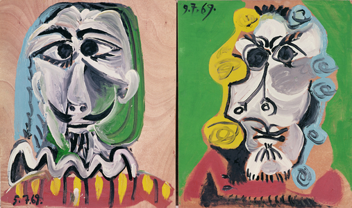 Head of a Man, 5th July 1969, Head of a Man, 9th July 1969 (oil on plywood)