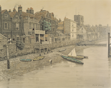 A Thames View Showing the Adam and Eve Tavern in Chelsea, 1868 (w/c on paper) (see also 45025)
