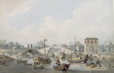 Boats on the River at Suchow, China (w/c over black lead)