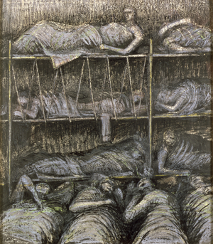 Shelter Scene: Bunks and Sleepers, 1941 (w/c on paper)