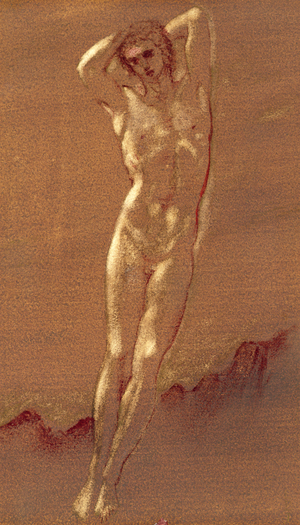 Study for Chrysaor in 'The Birth of Pegasus and Chrysaor', c.1875-77 (w/c & gold paint on brown paper)