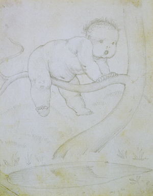 Cherub climbing a tree (pencil on paper)