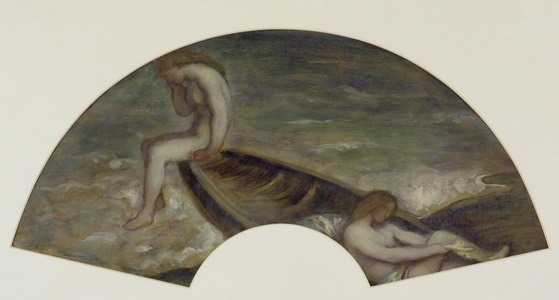 Girl bathers in a boat, design for a fan, c.1905-10 (oil on paper)