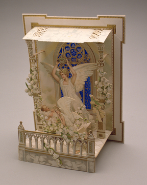 Angels at a Child's Bedside, Victorian 'pop-up' Christmas card