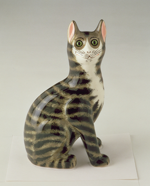 Striped porcelain Wemyss Ware cat, early 20th century (glazed ceramic)