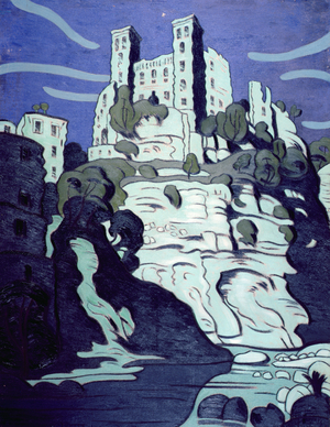 The Castle Dolceaqua (oil on hardboard)