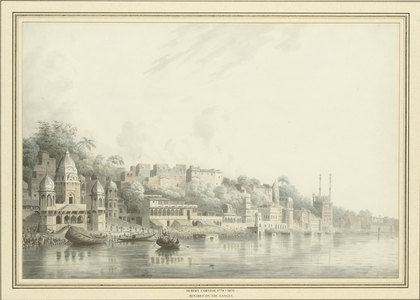 Benares on the River Ganges (pencil, pen & ink and watercolour on paper)