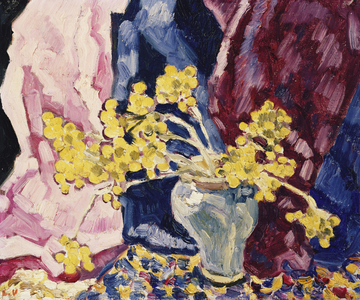 Blue Vase, Yellow Flowers and Curtains, c.1938 (oil on canvas)