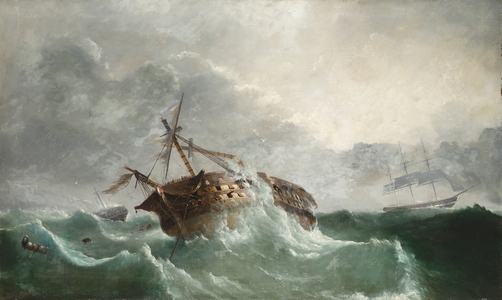 The Loss of the French Droits de L'Homme, on 14.1.1798 off Ushant after an Attempt to Land Troops at Bantry Bay, Ireland, c.1850-60 (oil on canvas)