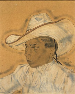 Mexican in a White Hat, 1933 (pen & ink and w/c on paper)
