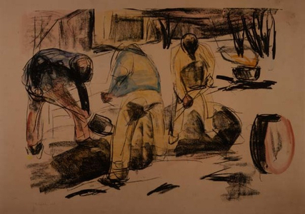 Three Workmen, 1920 (litho with hand colouring)