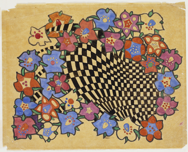 Floral and chequered fabric design, c.1916 (pencil & bodycolour on tracing paper)