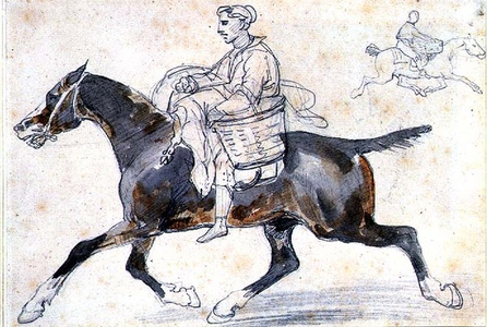 English butcher on horseback, 19th century (pencil & watercolour)
