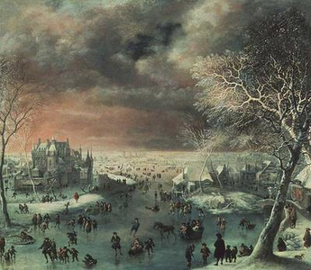 A winter landscape with figures on the ice (painting)