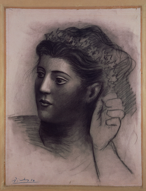 Classical Head (black chalk and charcoal on rose paper)