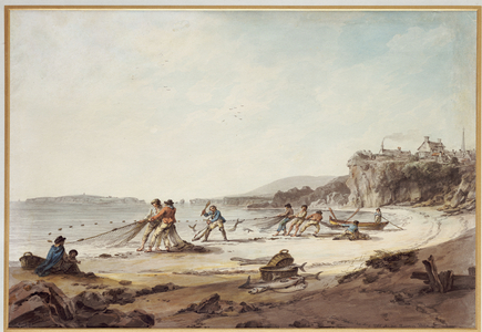 A Drawnet at Tenby, 1795 (pencil, pen & ink and watercolour)