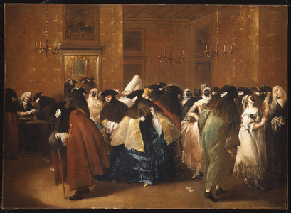Ladies and Gentlemen in Carnival Costume in the Ridotto, Venice (oil on canvas)