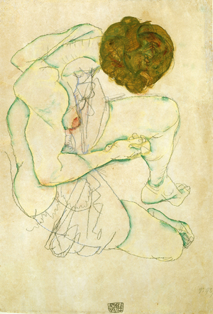 Seated Nude Woman, 1914 (gouache & pencil on buff paper)