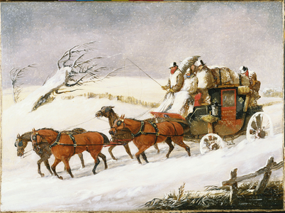 The Dover to London Coach: In Winter (oil on canvas)