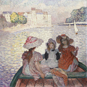 Three Girls in a Boat (oil on canvas)