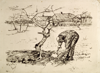 In the Orchard 1883 (pen transferred to lithograph with pen & ink)