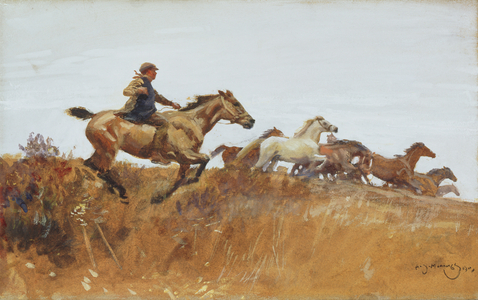Ponies Galloping, 1911 (w/c and bodycolour)