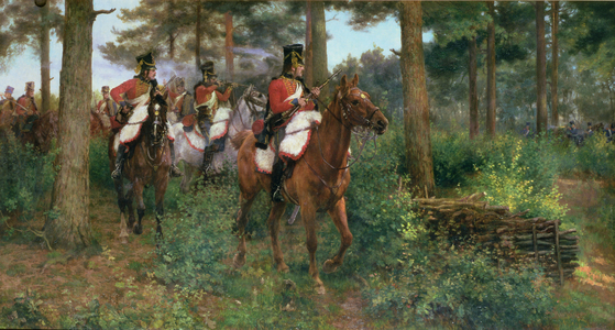An Affair of Outposts, the 9th Hussars of Napoleon's 1st Army 1806 (oil on canvas)