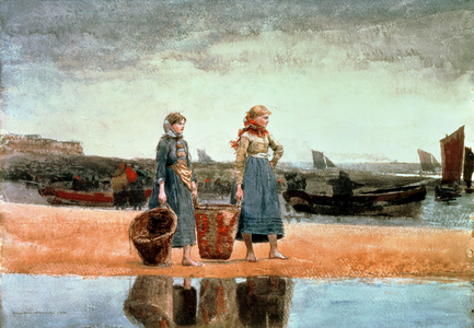 Two Girls on the Beach, Tynemouth, 1891 (w/c on paper)
