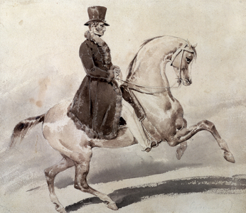 Rider in a coat edged with fur (pencil & brown & grey wash)