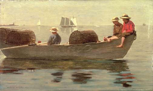 Three Boys in a Dory, 1873 (oil on panel)
