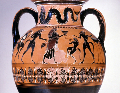 Detail of The Northampton Vase, black figure neck amphora, probably Etruria, c.540 BC (ceramic) (see also 440538, 440539 and 440540)