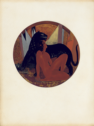 Mowgli and Bagheera, illustration from 'The Jungle Book' by Rudyard Kipling, coloured by Jean Dunand (1877-1942), 1919 (colour litho)