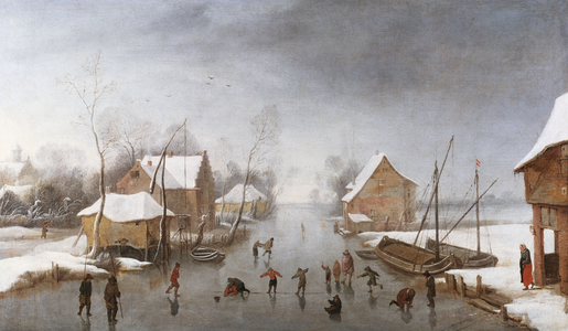A Winter River Landscape (oil on canvas)