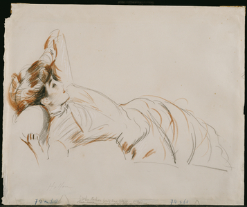 An Elegant Lady Reclining (black, red & white chalk on paper)