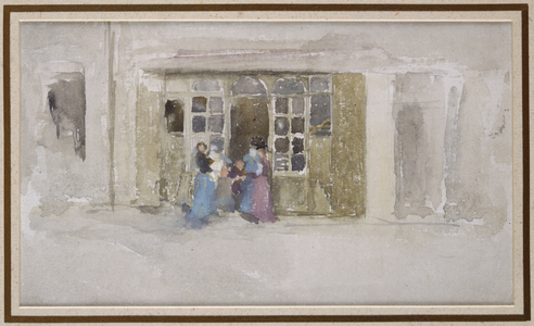 Women and Children at a Shop Door, c.1888 (w/c on linen laid down on board)