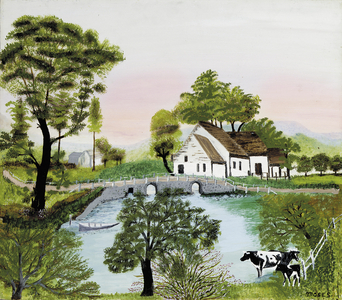 Farm Along the River, c.1940 (oil & tempera on board)
