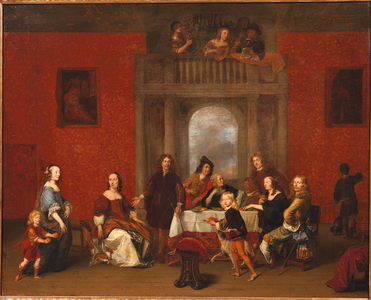 Group portrait of a family in an elegant interior (oil on canvas)