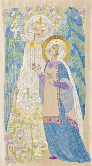 The Annunciation, Glasgow school embroidery, c.1910 (silk & gold thread)