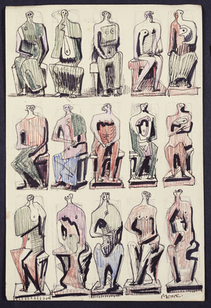 Fifteen Figures, c.1938 (graphite, coloured pencils, coloured wax crayons, pen and Indian ink)