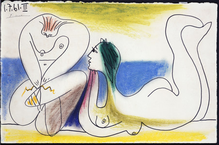 Lunchtimes III, 1961 (coloured wax crayons & pencil on paper)