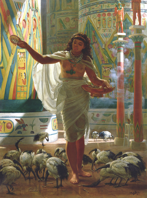 Feeding the Sacred Ibis in the Halls of Karnac (oil on canvas)